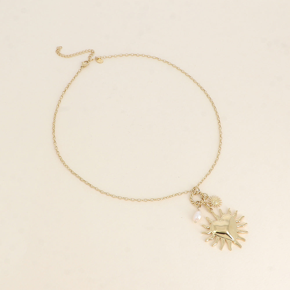 Collier - cœur, soleil et perle d'eau douce 45+7 cm