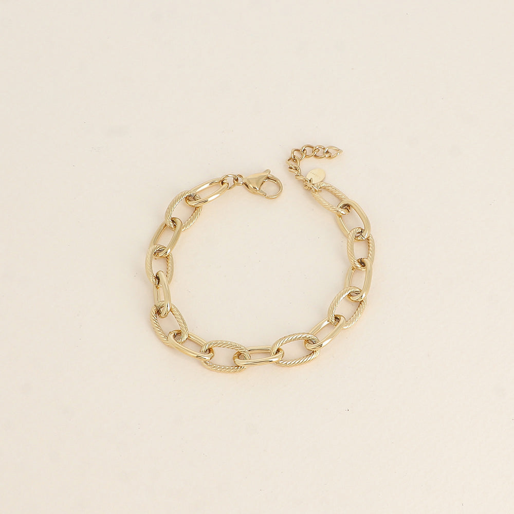 Bracelet - maille aux anneaux ovales lisses et torsadés (19+3 cm)