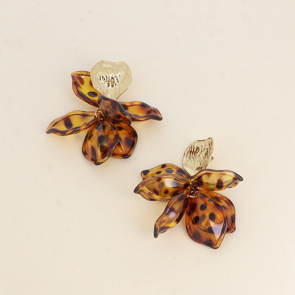 Boucles pendantes - pièce texturée et de pièces pendantes en acétate léopard 60x75 mm