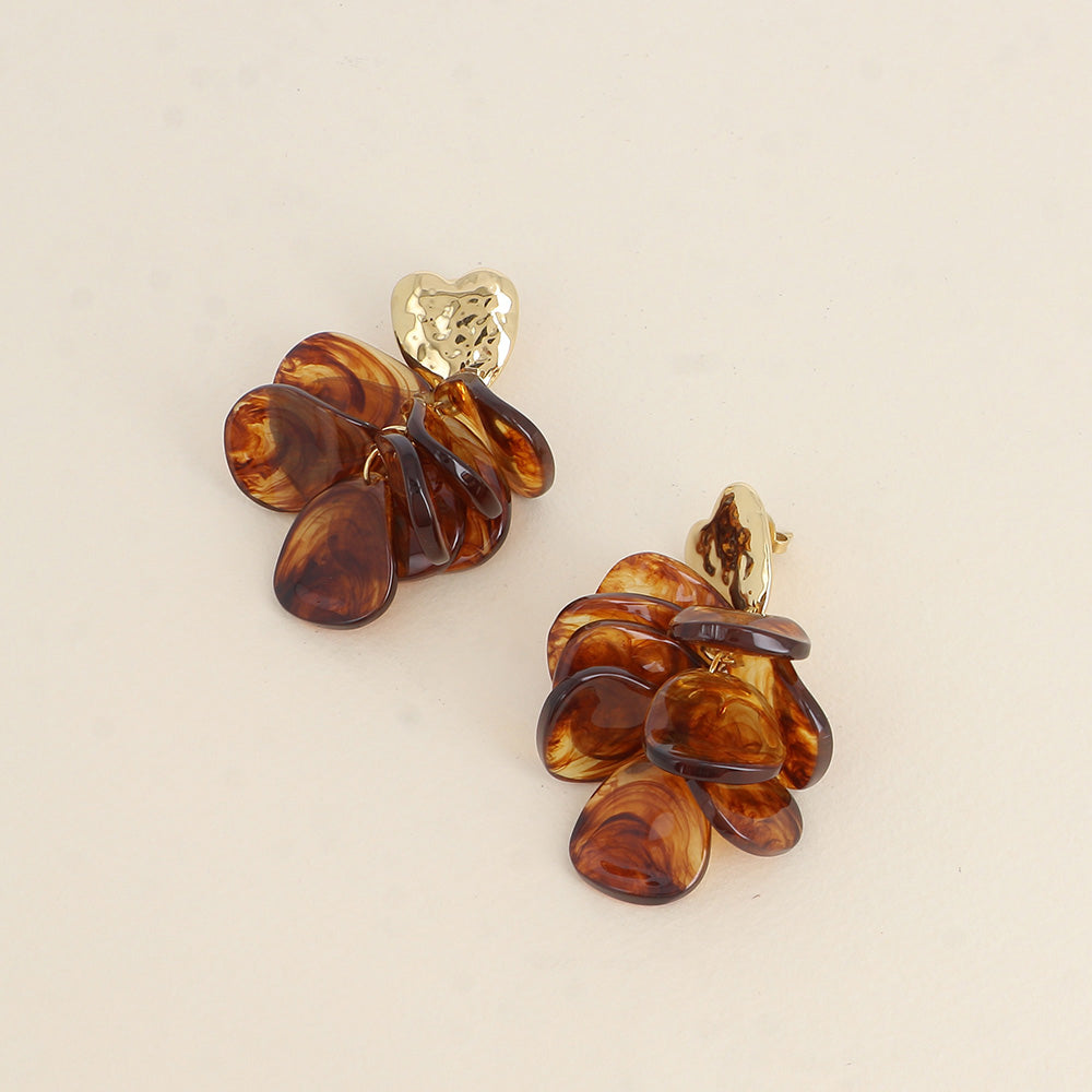Boucles pendantes - coeur texturé et de pièces pendantes en acétate léopard 35x55 mm