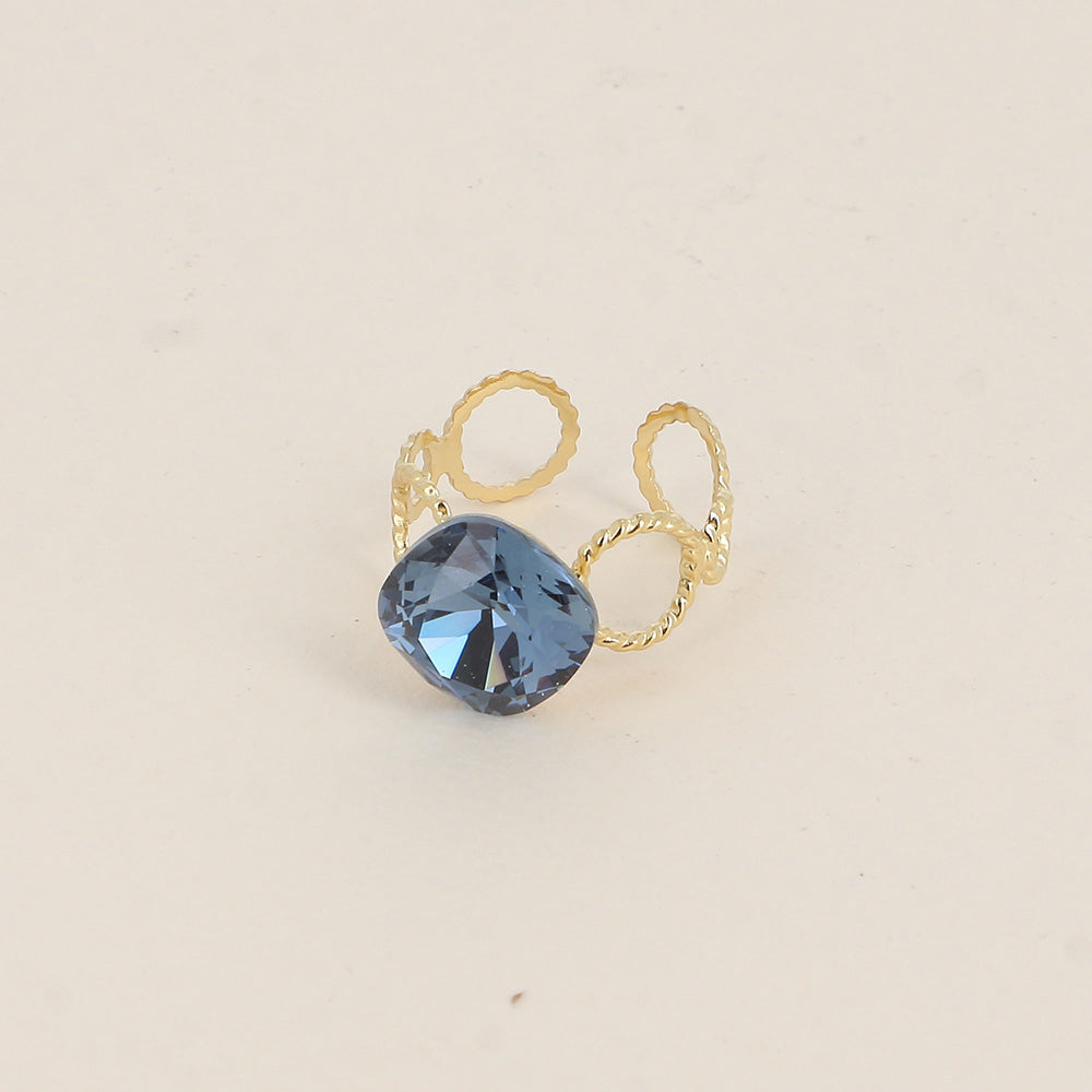 Bague - anneau aux cercles striés et orné de cristaux de Swarovski® - Denim blue