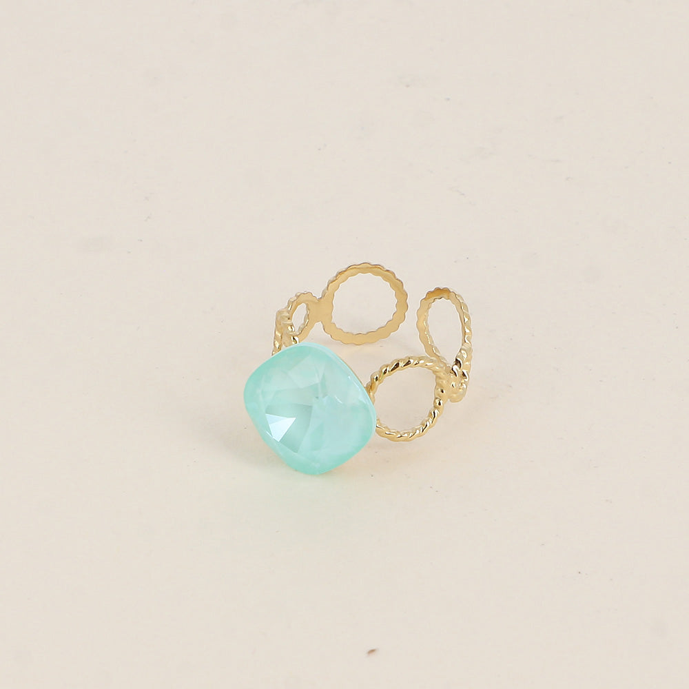 Bague - anneau aux cercles striés et orné de cristaux de Swarovski® - Soft mint ignite