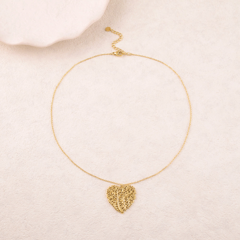 Collier doré avec pampille ajourée forme cœur motif arbre de vie 40+5 cm