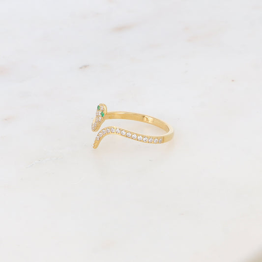 Bague en forme de serpent strassée, ajustable devant