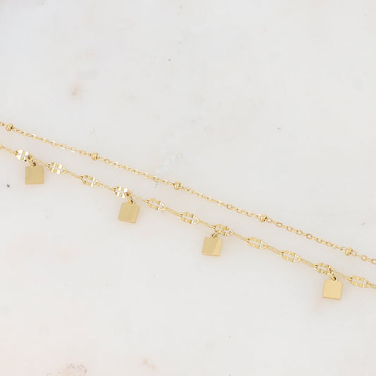 Bracelet double rangs avec pampilles carrées lisses