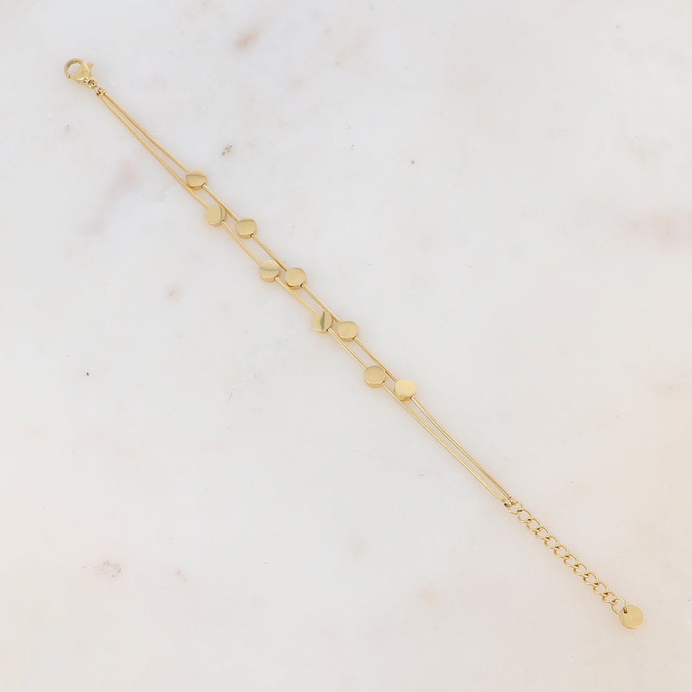 Bracelet double rangs avec pampilles rondes lisses, effet miroir