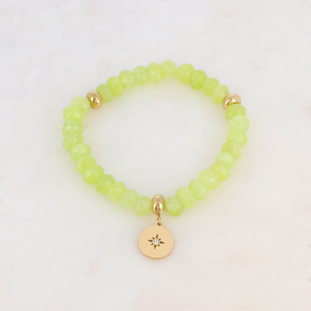 Bracelet élastique avec pierres naturelles, pampille ronde et strass