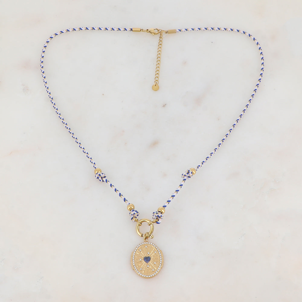 Collier sur cordon avec pendentif ovale strassé et cœur en oxyde de zirconium (51+5CM)