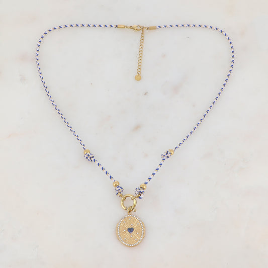 Collier sur cordon avec pendentif ovale strassé et cœur en oxyde de zirconium (51+5CM)