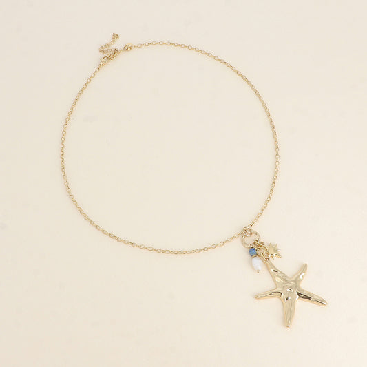 Collier - étoile de mer, pierres naturelles et étoile de Nord 45+7 cm