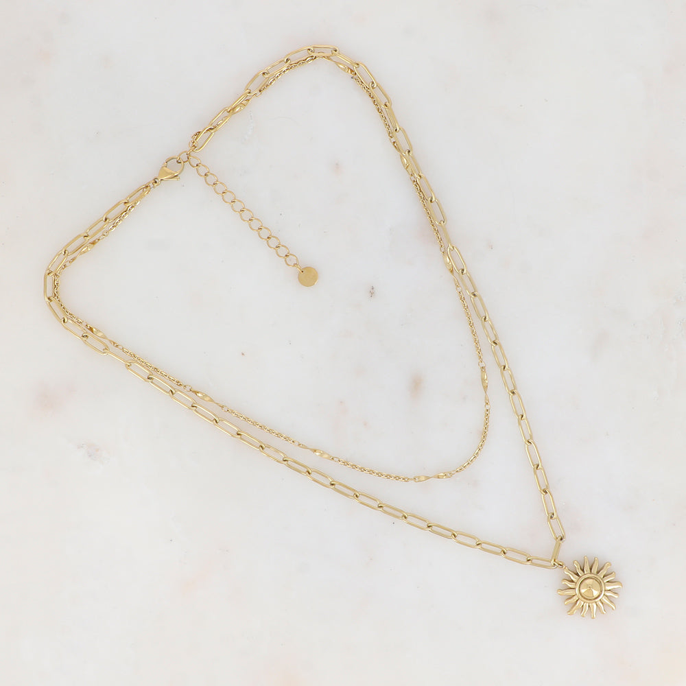 Collier double rangs en maille avec soleil (40/47+5CM)