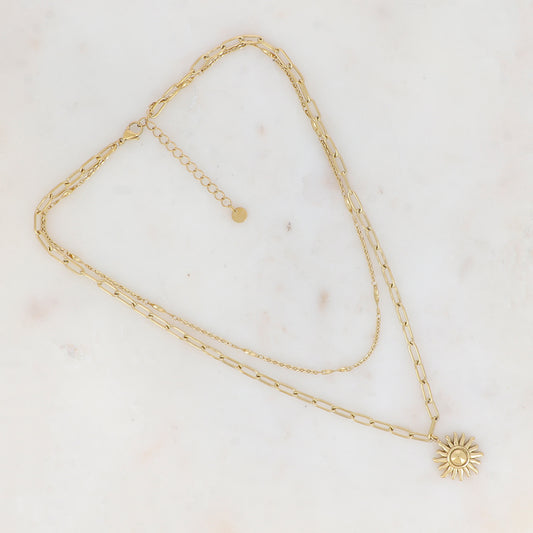 Collier double rangs en maille avec soleil (40/47+5CM)