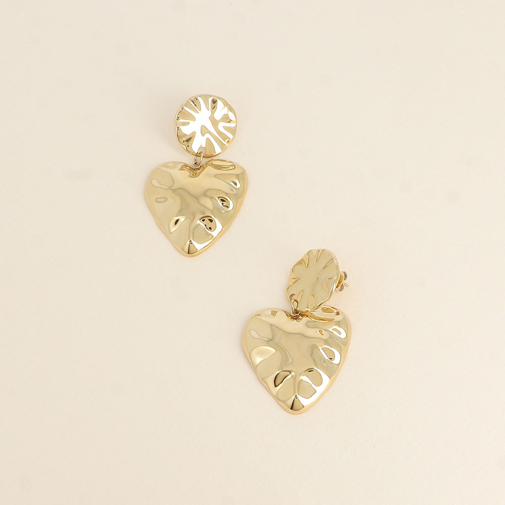 Boucles pendantes - deux pièces, une ronde martelée et un cœur 35x60 mm
