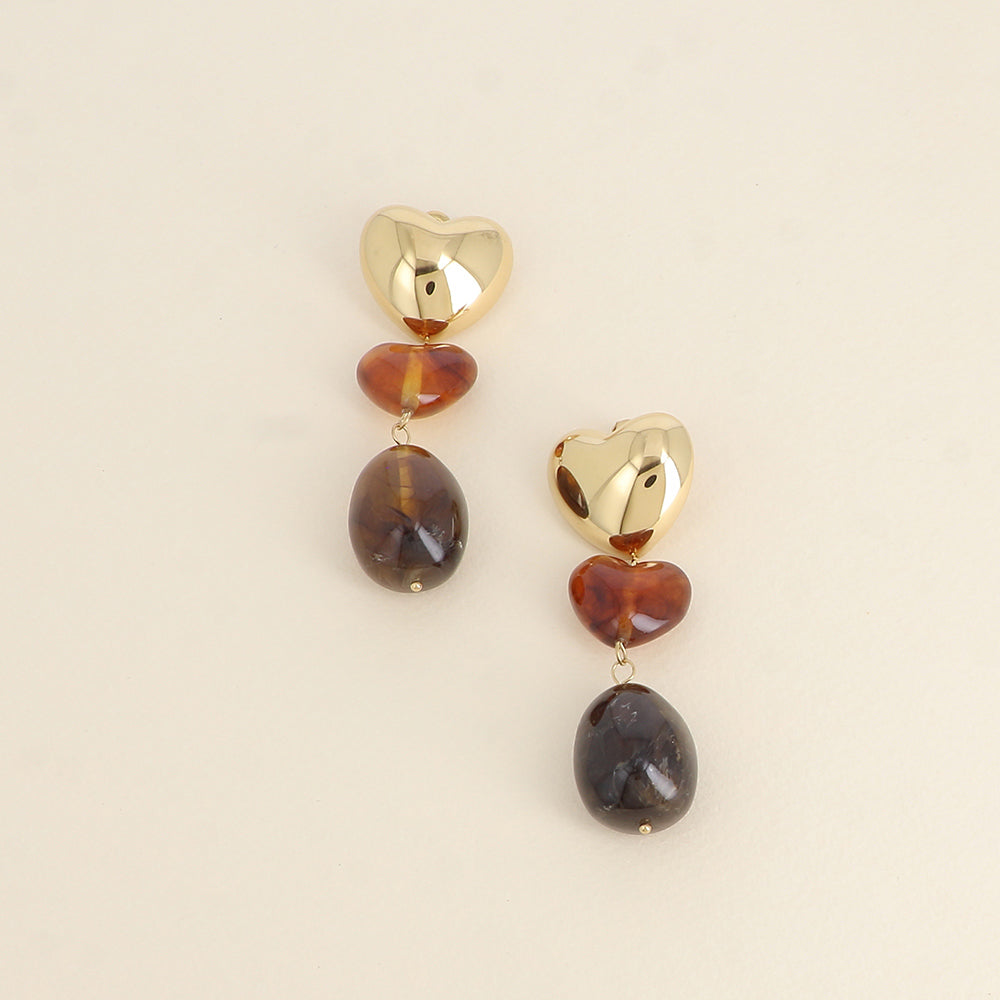 Boucles pendantes - cœurs et perle en résine léopard 20x75 mm