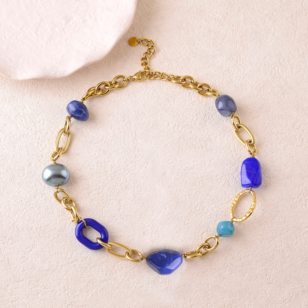 Collier en maille avec perles en résine (40+5CM)