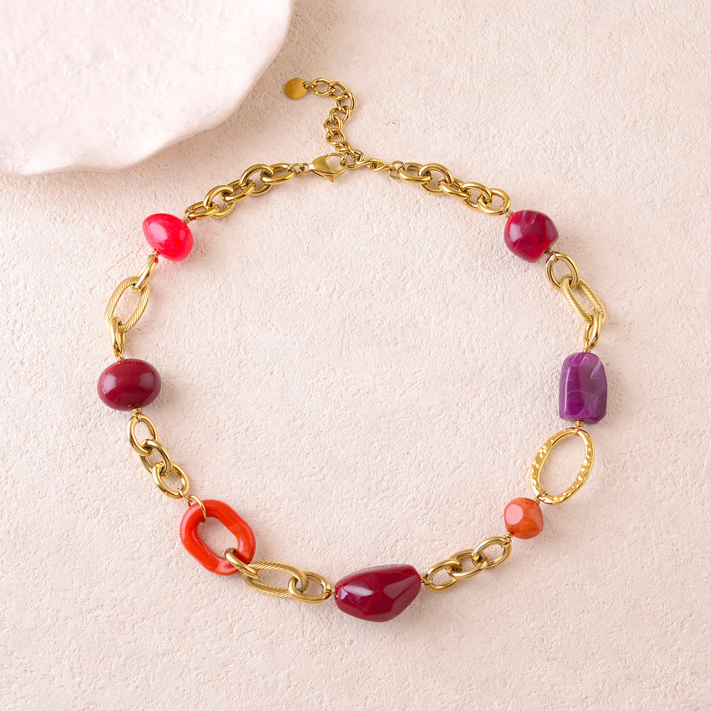 Collier en maille avec perles en résine (40+5CM)