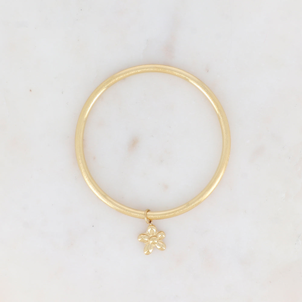 Jonc non réglable effet brossé avec fleur lisse Diamètre: 64mm - Epaisseur : 4mm