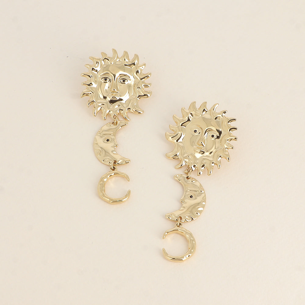 Boucles pendantes - 3 pièces (soleil, 2 lunes) 35x82 mm