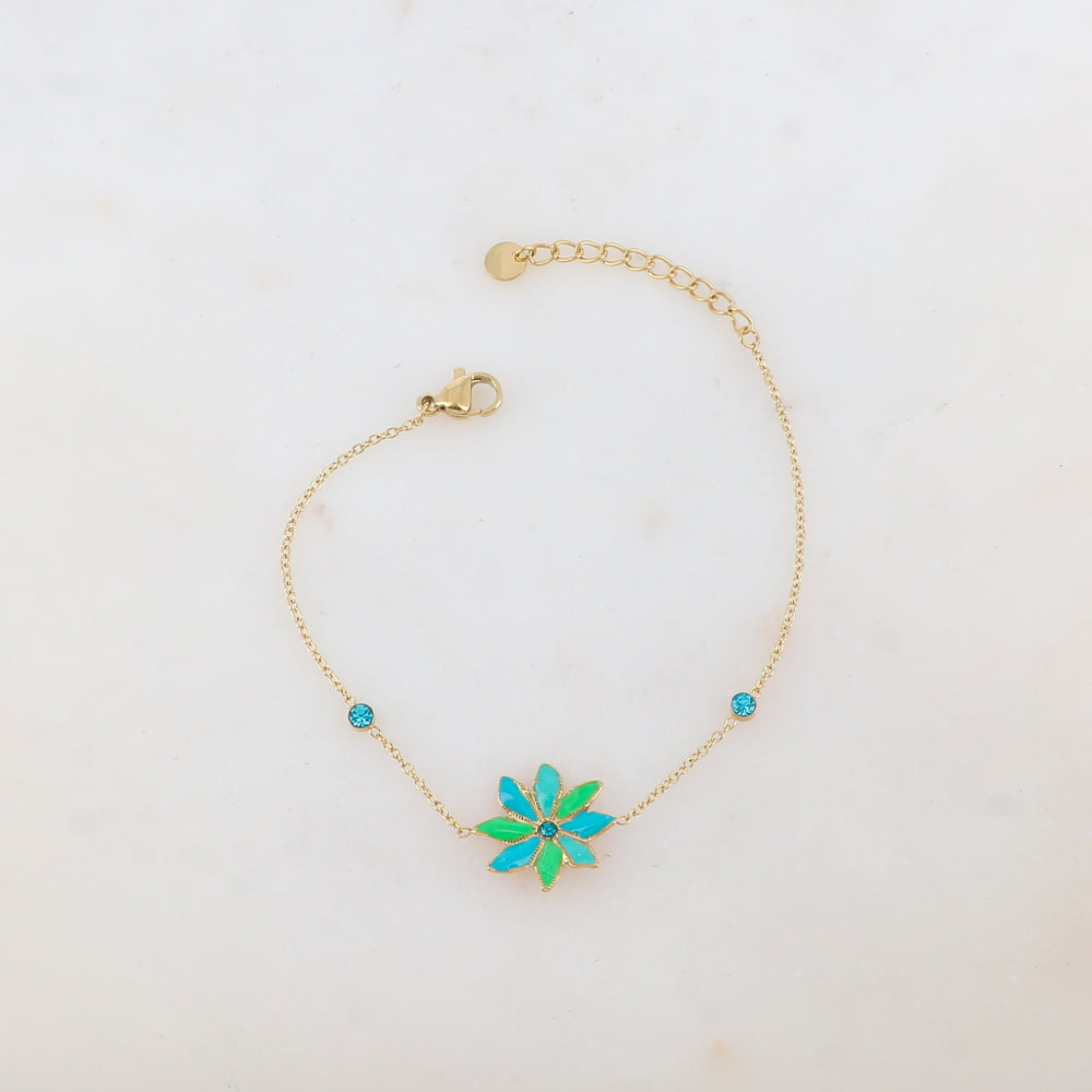 Bracelet avec fleur émaillée et strass