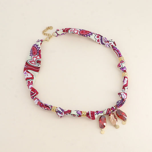 Collier sur tissu - orné de 3 cristaux de Swarovski® - Rose gold