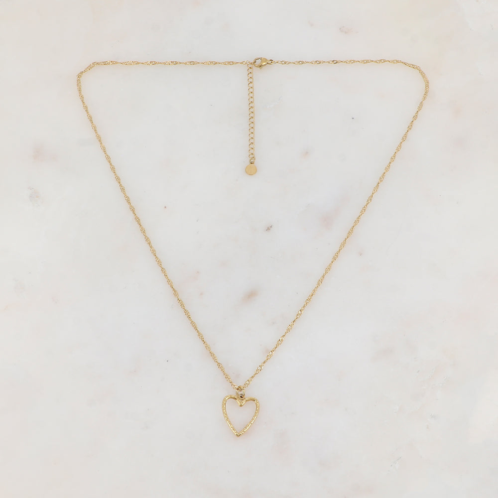 Collier doré avec pampille ajourée forme cœur 50+5 cm
