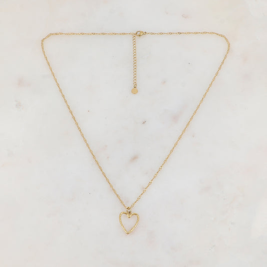 Collier doré avec pampille ajourée forme cœur 50+5 cm