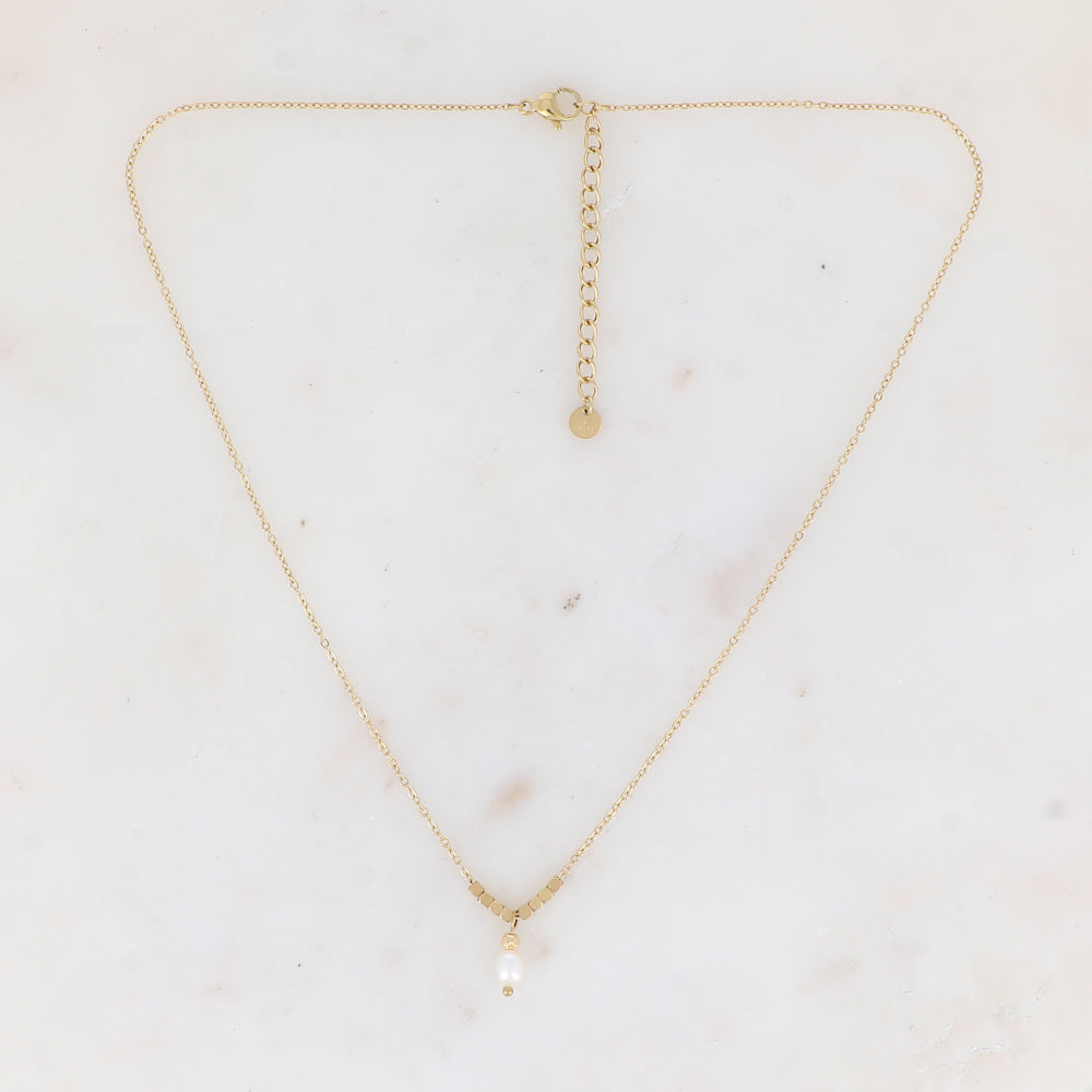 Collier avec perles en acier et perles d'eau douce 40+5 cm
