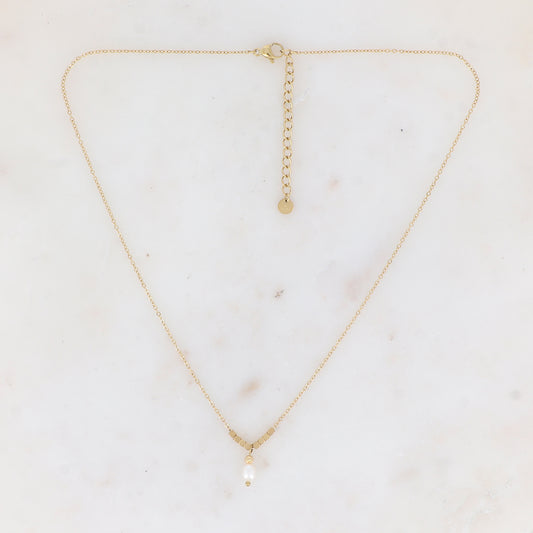 Collier avec perles en acier et perles d'eau douce 40+5 cm