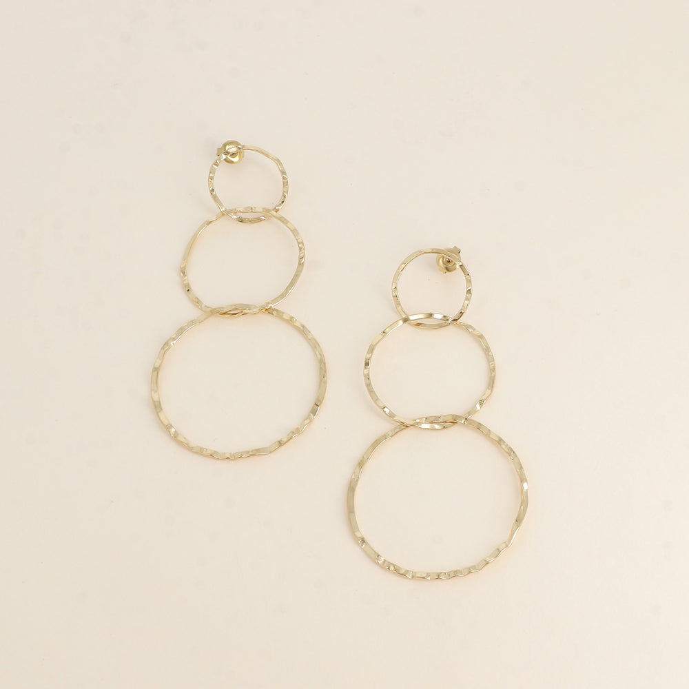 Boucles pendantes - 3 anneaux ronds fins et texturés 41x87 mm