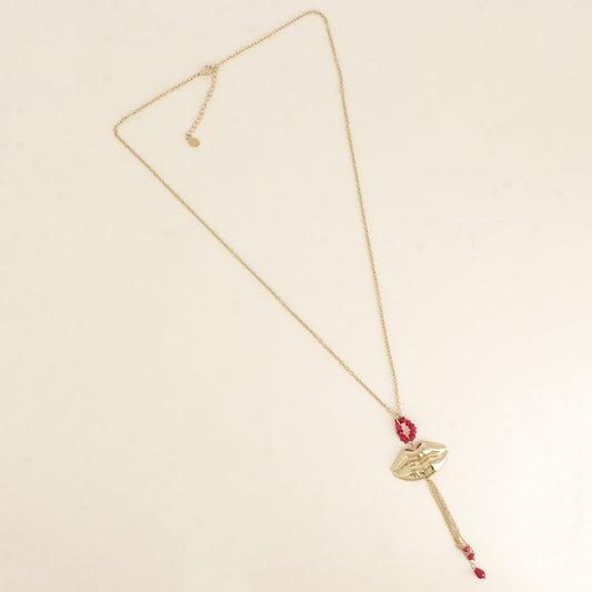 Collier en Y - anneau de pierres naturelles et pendentif en forme de bouche 64+5 cm