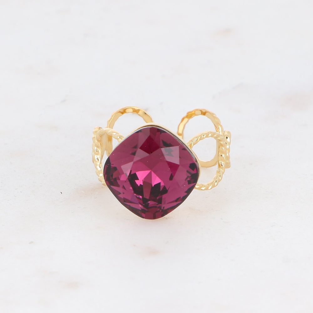 Bague - anneau aux cercles striés et orné de cristaux de Swarovski® - Burgundy