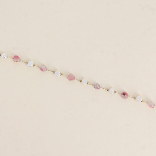 Bracelet - perles d'eau douce et de pierres naturelles agate rose (16+3 cm)