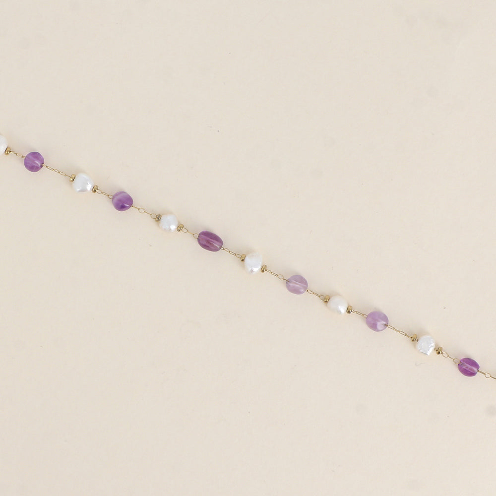 Bracelet - perles d'eau douce et de pierres naturelles améthyste (16+3 cm)