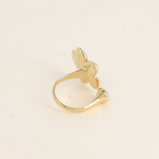 Bague ouverte - fleur et pierre nacrée