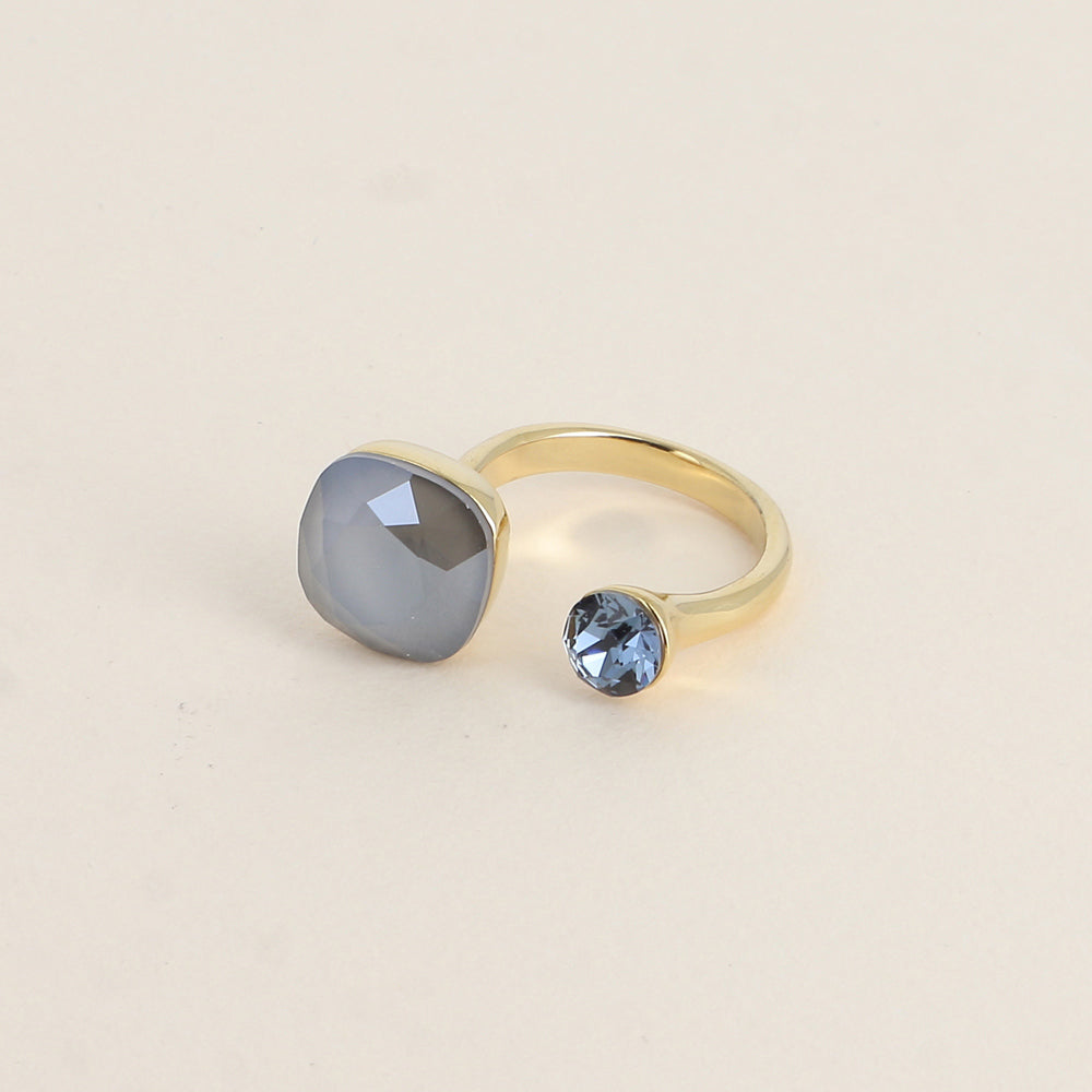 Bague - ornée de 2 cristaux de Swarovski® - Dark grey & Denim