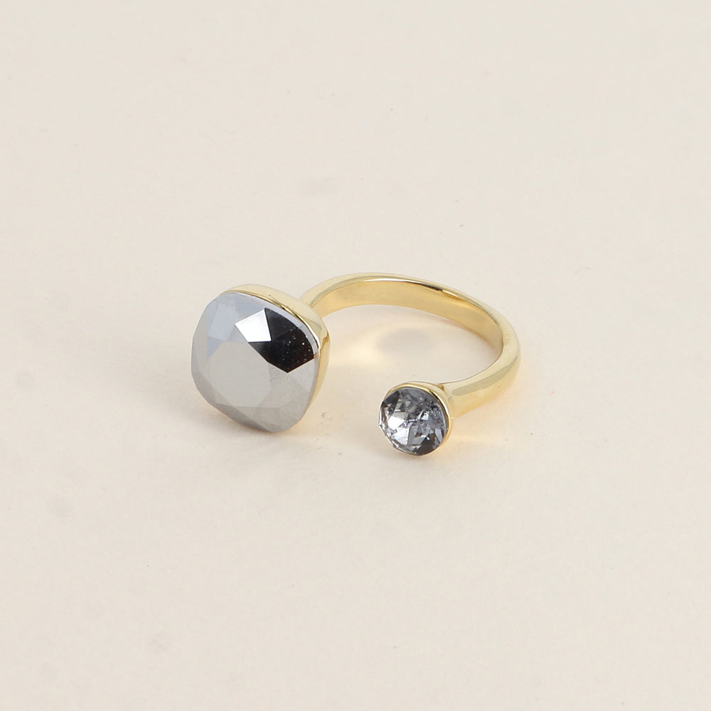 Bague - ornée de 2 cristaux de Swarovski® - Light chrome & Graphite