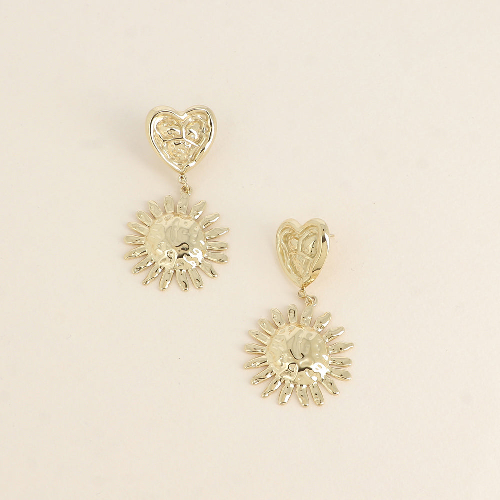Boucles pendantes - 2 pièces, cœur et soleil 26x48 mm