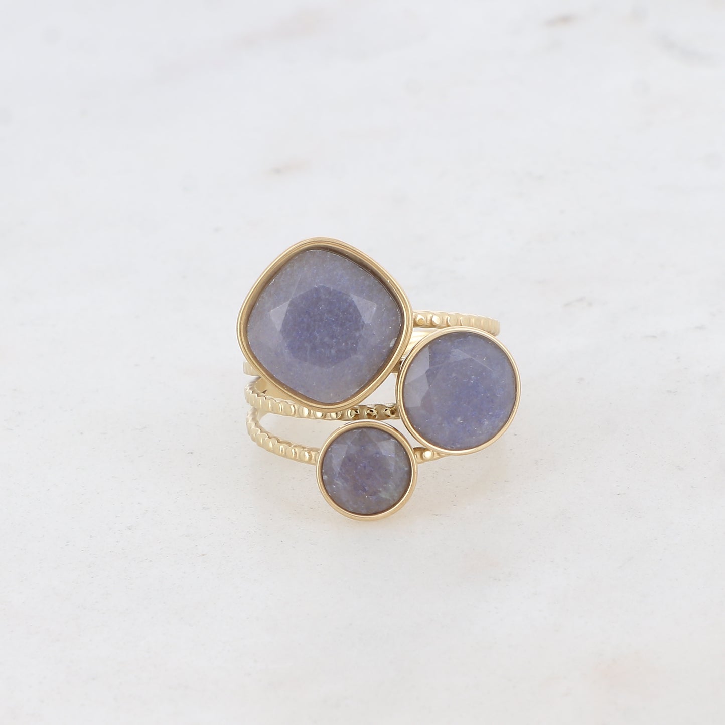 Bague Trilogie – pierres naturelles - aventurines bleues