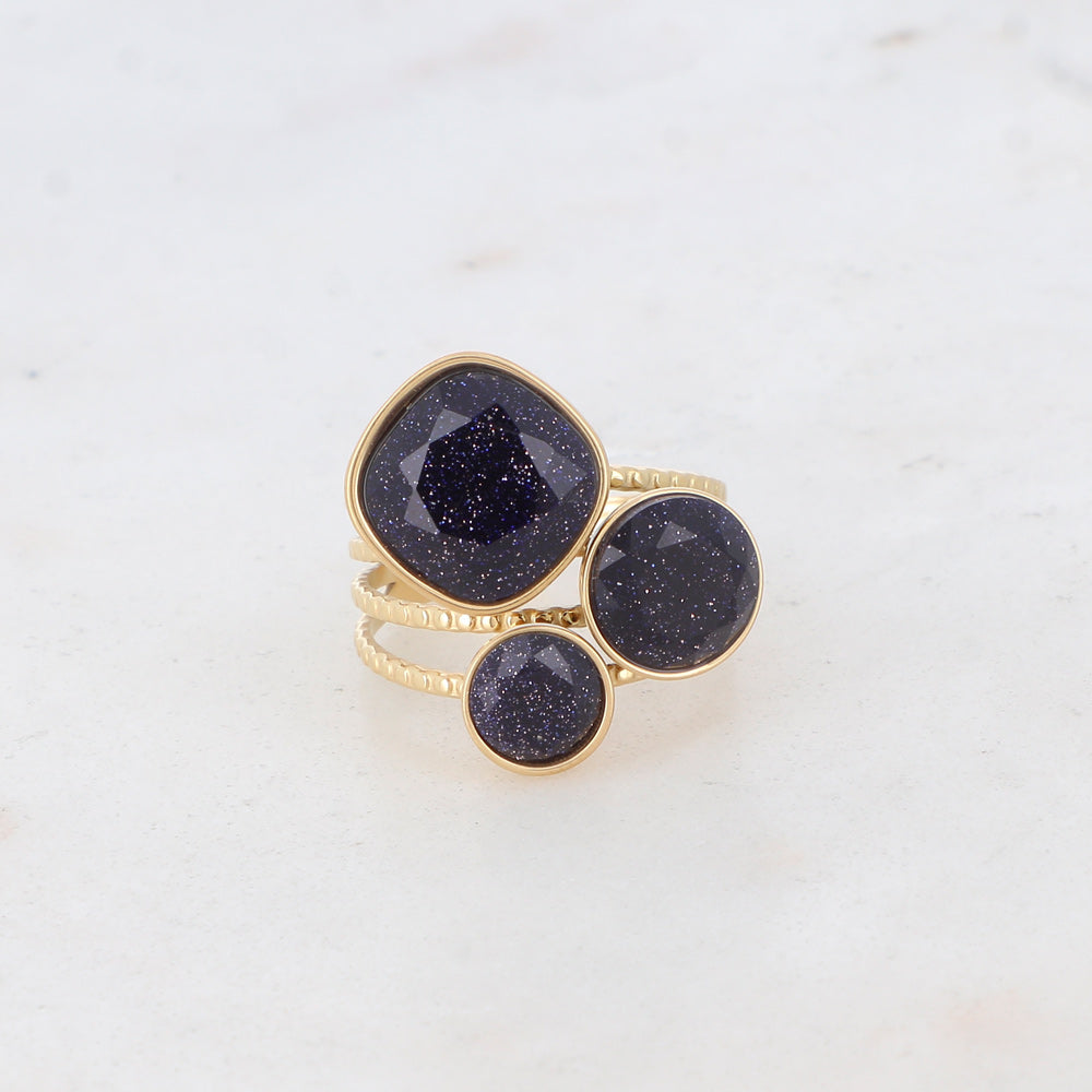 Bague Trilogie – pierres naturelles - sables bleus