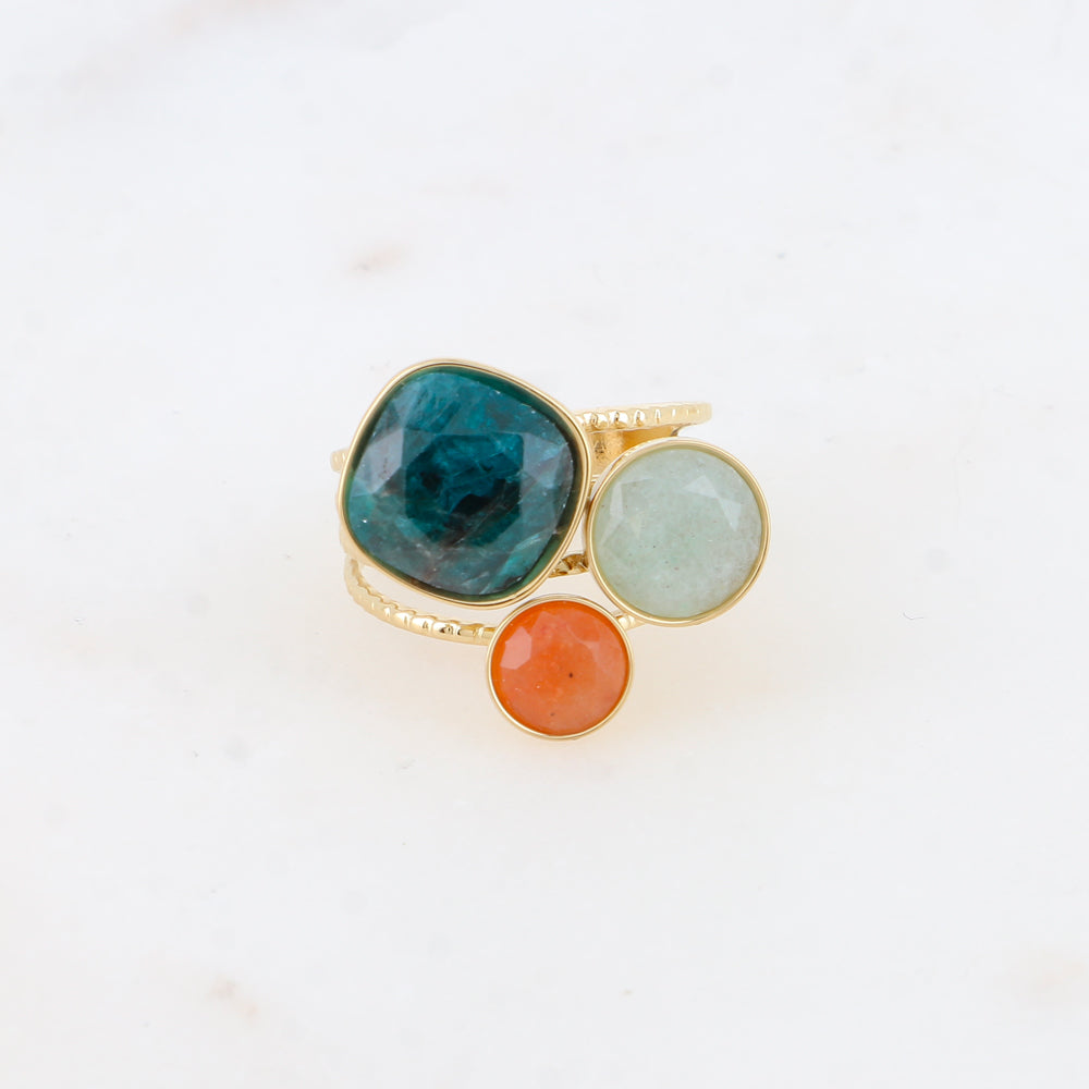 Bague Trilogie – pierres naturelles - apatite, aventurine verte, aventurine orange
