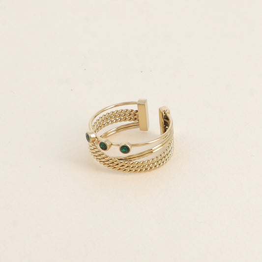 Bague - 3 anneaux avec 3 oxydes de zirconium verts