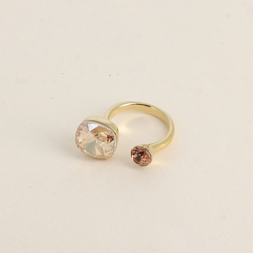 Bague - ornée de 2 cristaux de Swarovski® - Golden shadow & Light smoked topaz