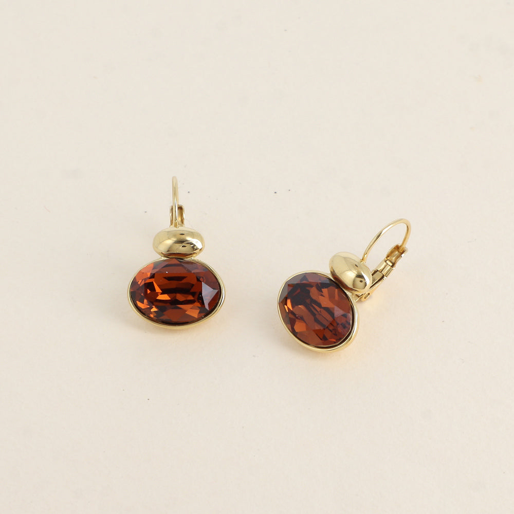 Boucles dorées - ornées de cristaux de Swarovski® - Smoked topaz