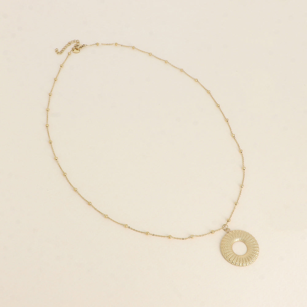 Collier - grand pendentif rond texturé 60+5 cm