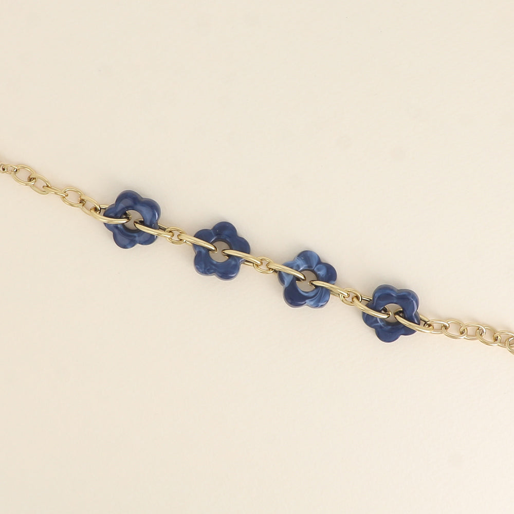 Bracelet - 4 fleurs en résine marine et maillons ovales (17+3 cm / dimension approximative d'une fleur: 20 x 20 mm)