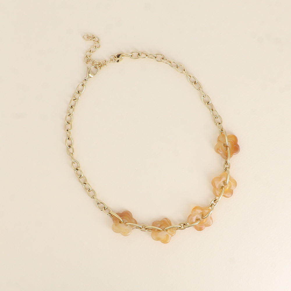 Collier - 5 fleurs en résine et maillons ovales 42+7 cm