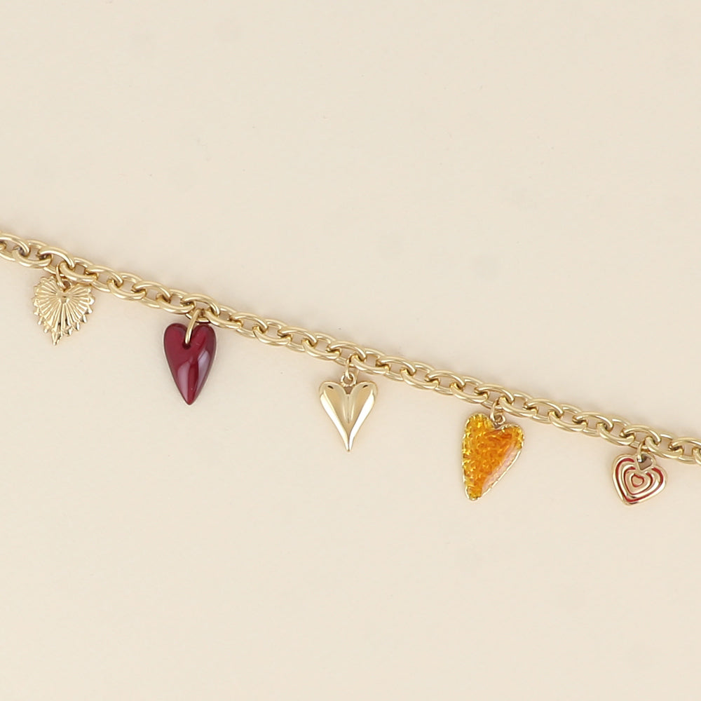 Bracelet - breloques cœurs en résine, émail (17+3 cm)