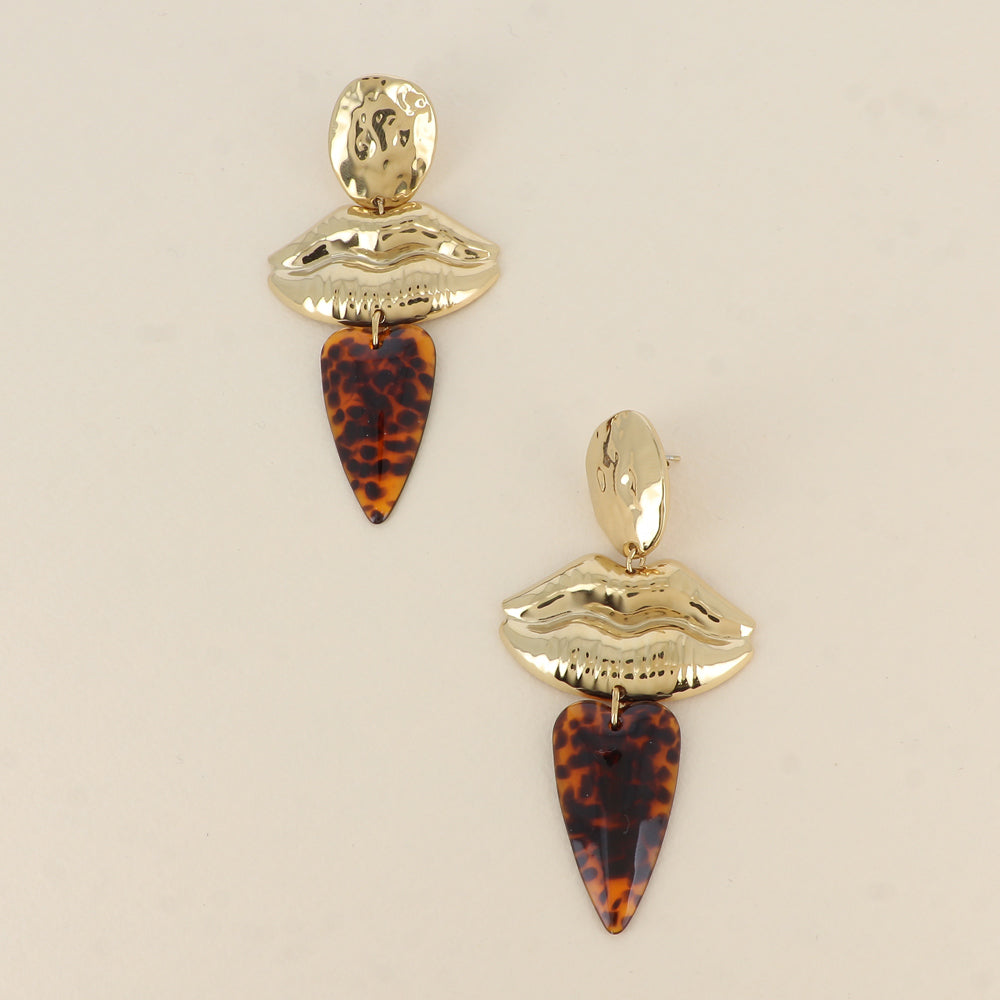 Boucles pendantes - 3 pièces (ovale, bouche et cœur en résine léopard) 38 x 70 mm