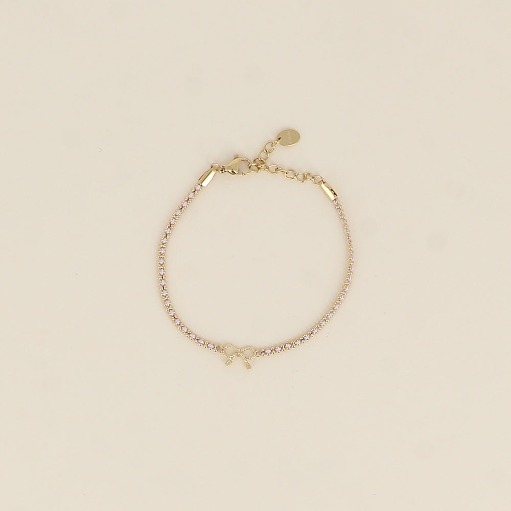 Bracelet - fil tressé lilas, pendentif nœud (16+3 cm)