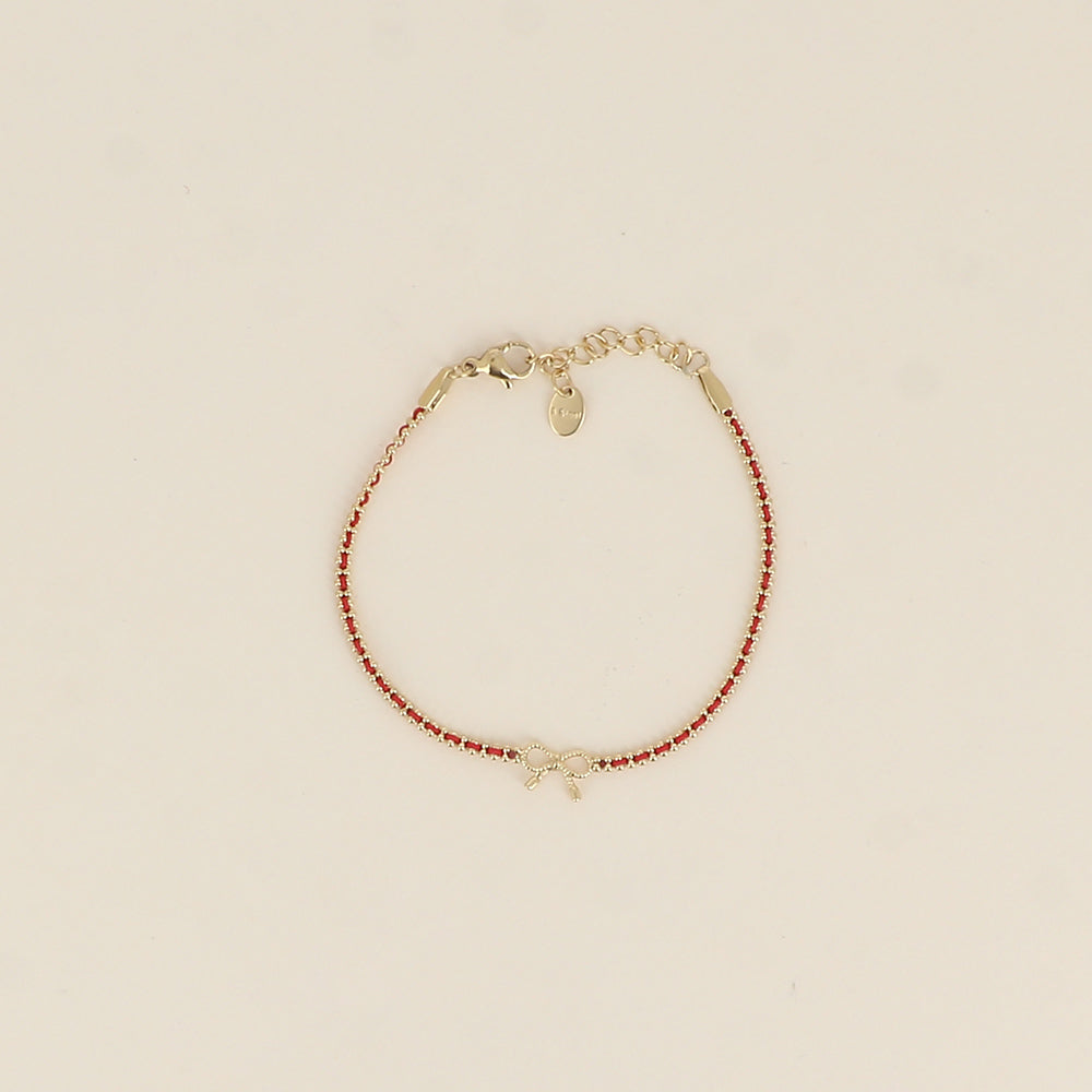 Bracelet - fil tressé rouge, pendentif nœud (16+3 cm)